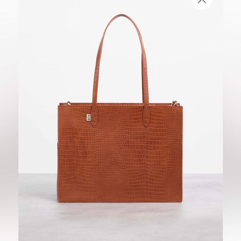 Beis Work Tote in Cognac Croc